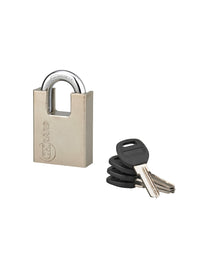 Lucchetto a chiave Quadra, guardia alta in acciaio, 50mm, arco temprato nichelato, 4 chiavi reversibili - Thirard