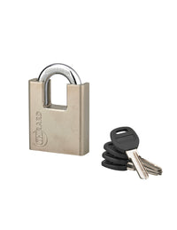 Lucchetto a chiave Quadra, guardia alta in acciaio, 60mm, arco temprato nichelato, 4 chiavi reversibili - THIRARD