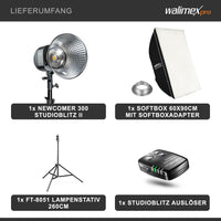 Newcomer 300 Set flash fotografico con potenza di 300 Ws, con radio a 2,4 GHz, softbox 60 x 90 cm e treppiedi per luci, per studio foto video