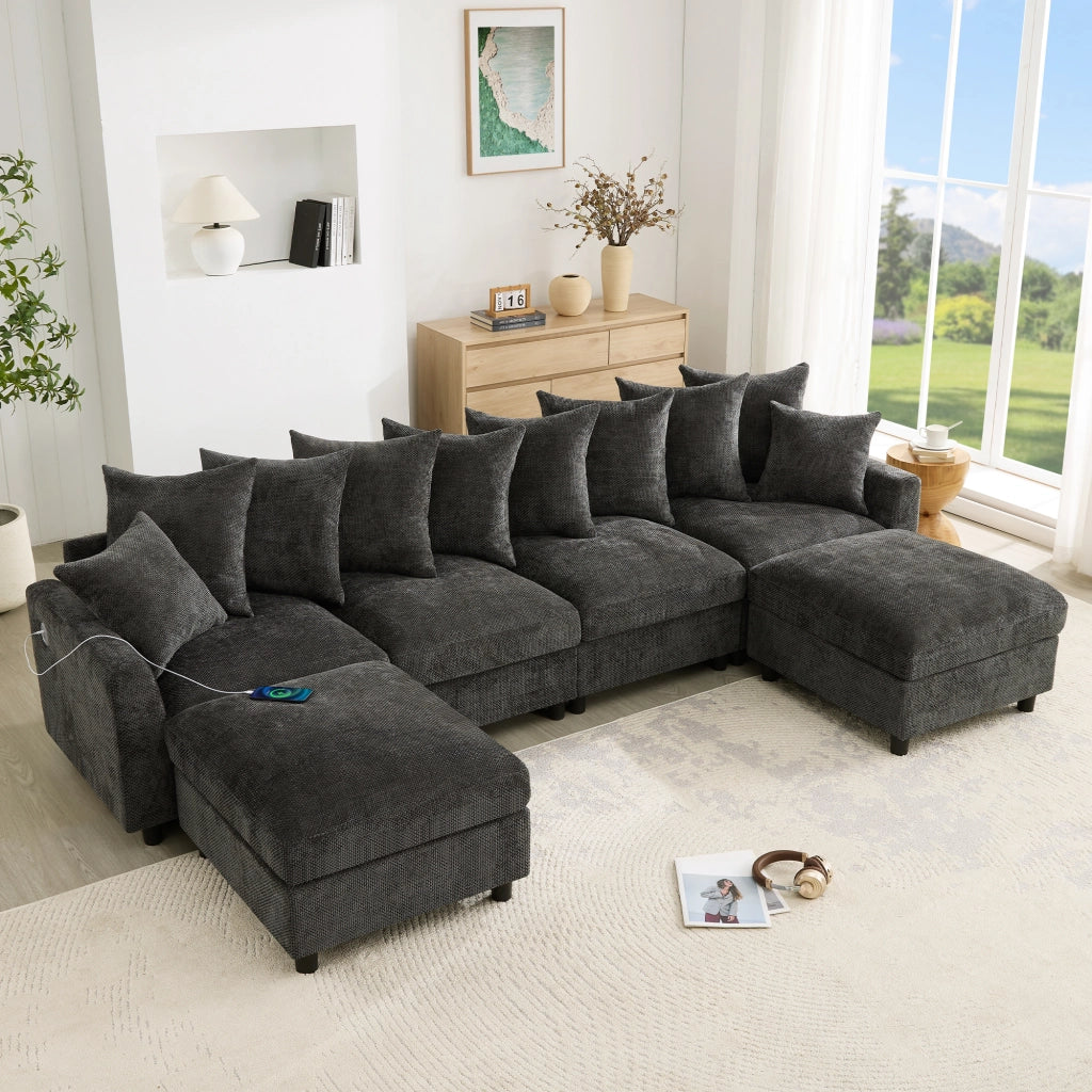 SOFA Modulare a U/L 6 Posti 283x153,5x78,5 cm Chenille Grigio