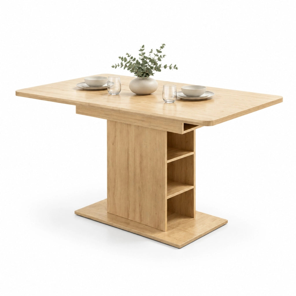 Tavolo allungabile da pranzo per 4-6 persone con sei ripiani e vano per prolunga in MDF effetto legno naturale