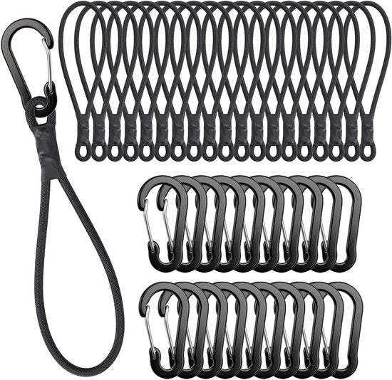 Set di 20 cavi di elastomero Bungee con ganci - cinture Bungee corte per campeggio, tende e fissaggi di vele
