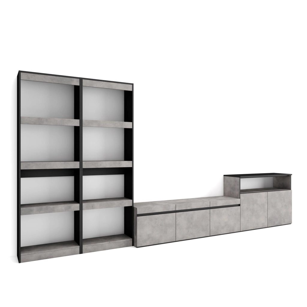 Mobile TV, Soggiorno, 370x35x186cm, Per TV fino a 65", Set di mobili, grigio cemento RF3169