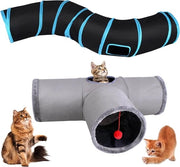 Tunnel per gatti 2 pezzi a forma S a 3 vie labirinto giocattolo per gatti conigli e piccoli animali (blu grigio)