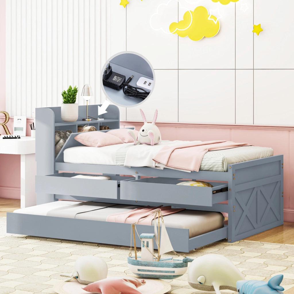 Letto singolo in legno massello 90x190 cm con letto estraibile