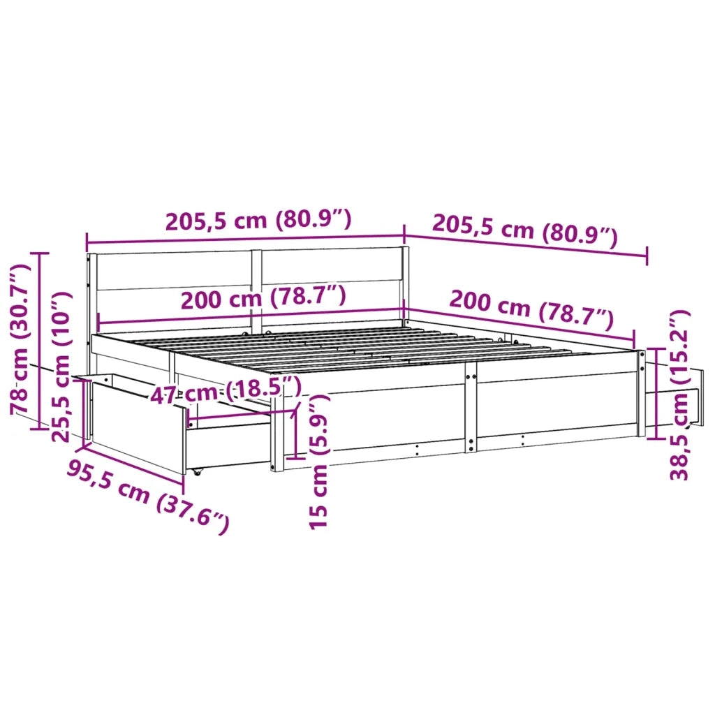 Giroletto senza Materasso Bianco 200x200 cm Legno Massello Pino 3282337