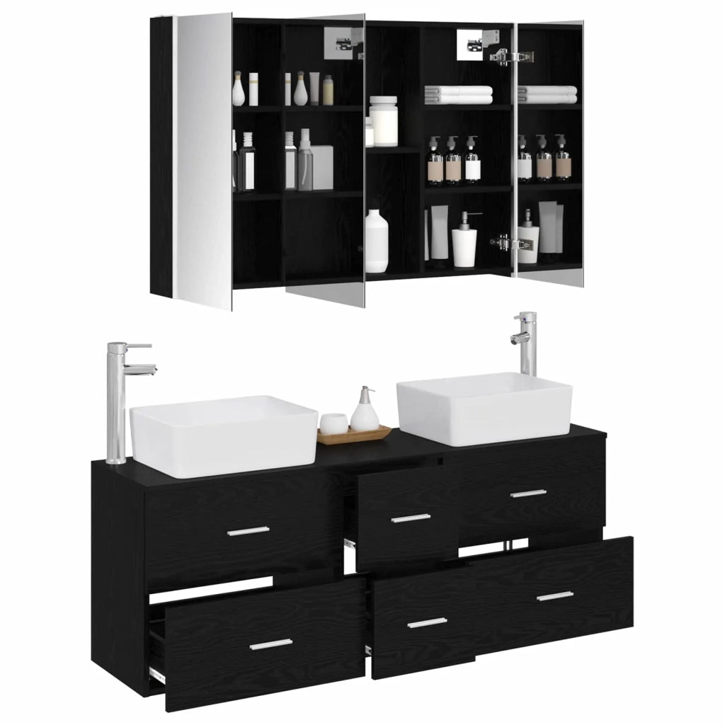 Set di mobili per il bagno 4 pcs Rovere Nero 3406864