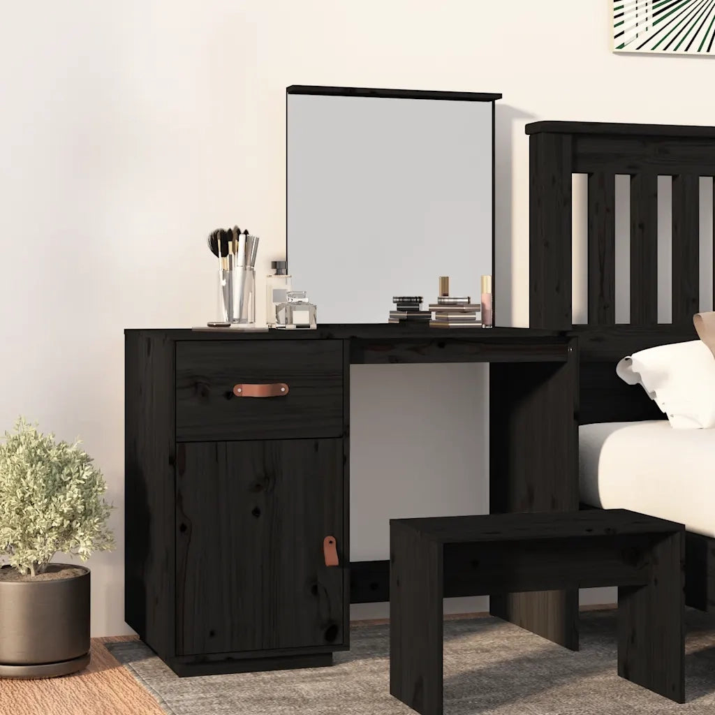 Toeletta | Tavolo da Trucco Nera 95x50x134 cm in Legno Massello di Pino