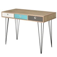 Scrivania Moderna con 3 Cassetti Multicolore in Legno e Metallo, Scrivania per Camera e Ufficio in Stile Nordico, 110x50x77.5cm