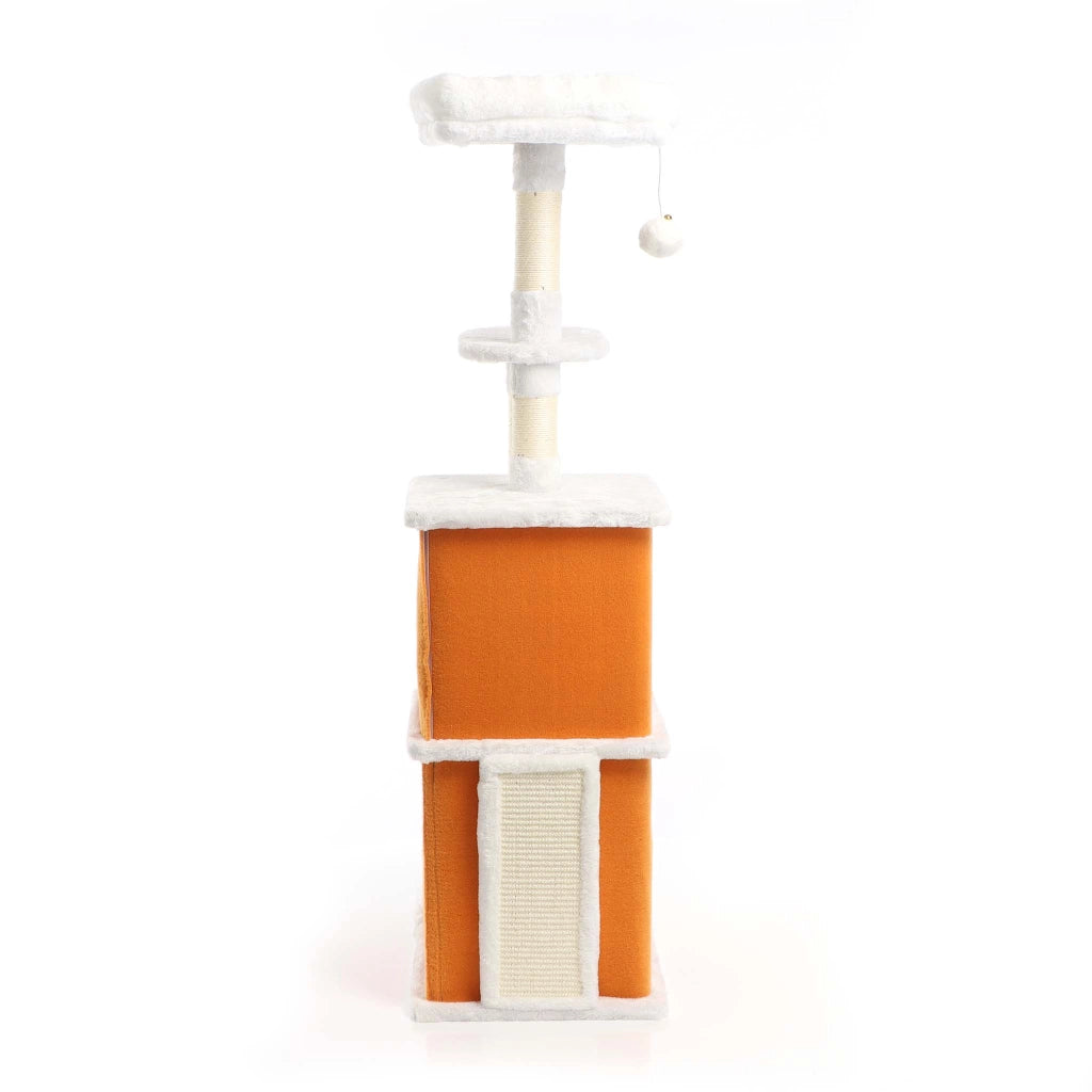 Fudajo Albero tiragraffi per gatti 125cm bianco/marrone con sisal e cuccette