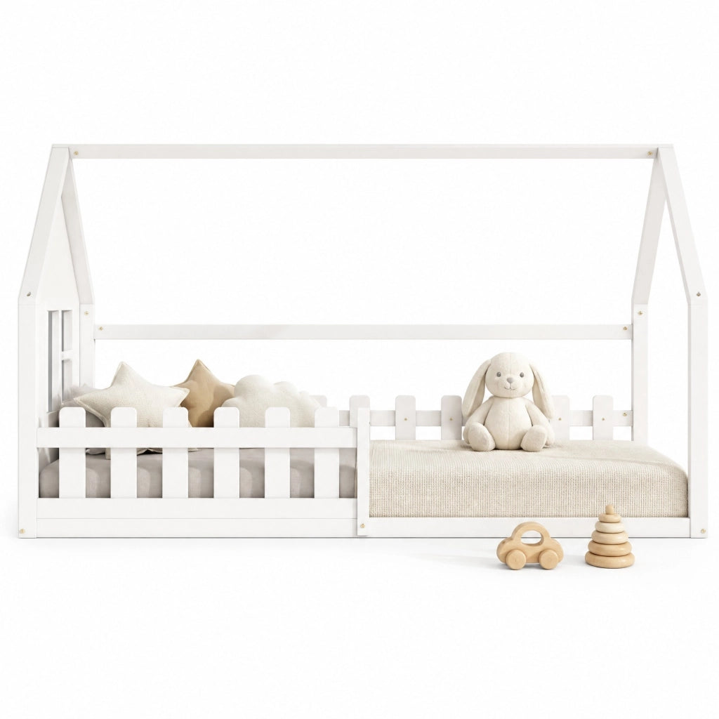 Letto per bambini a forma di casetta 90 x 200 cm in pino; bianco
