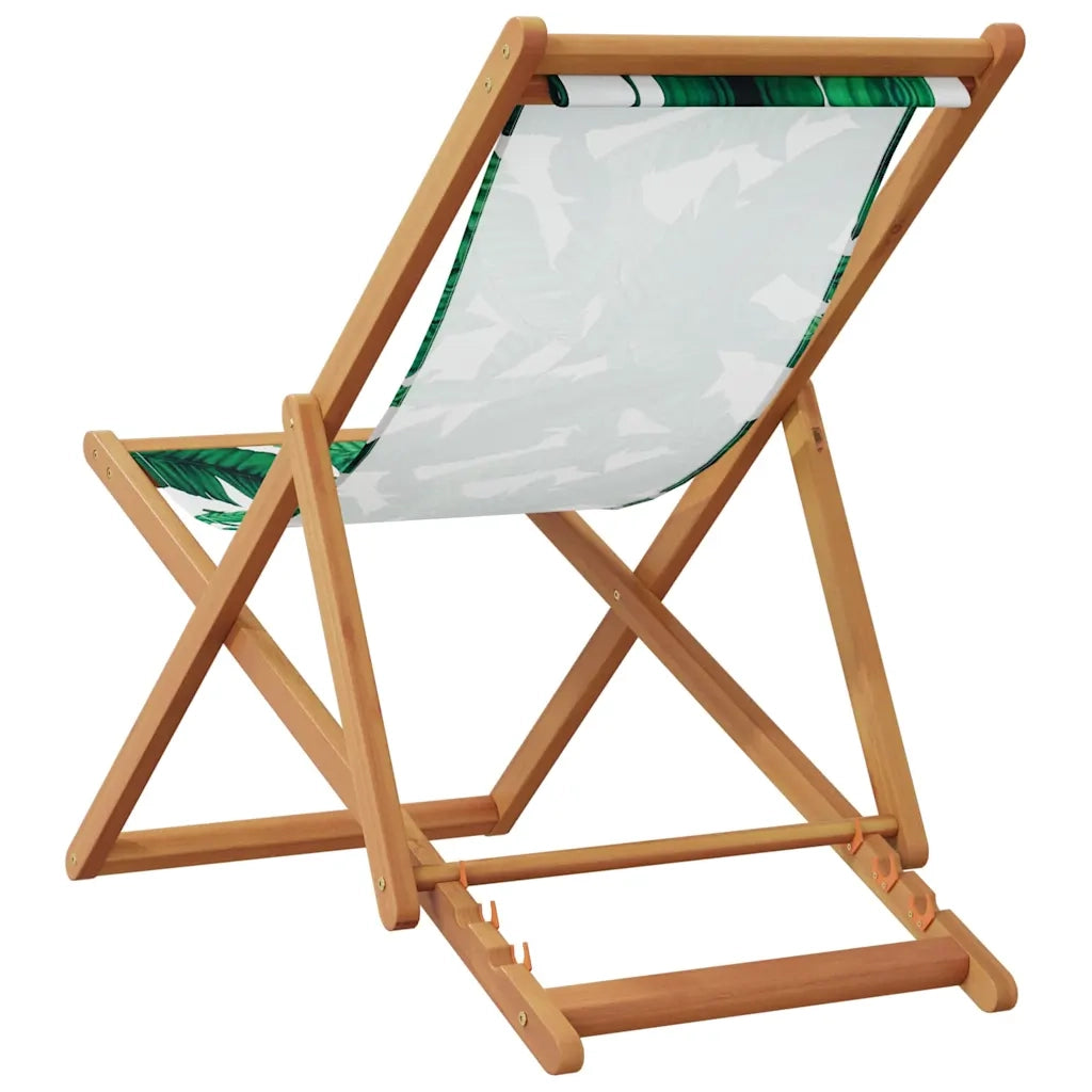 Sedia da Giardino | Sedia da Spiaggia Pieghevole Foglie Legno Eucalipto e Tessuto