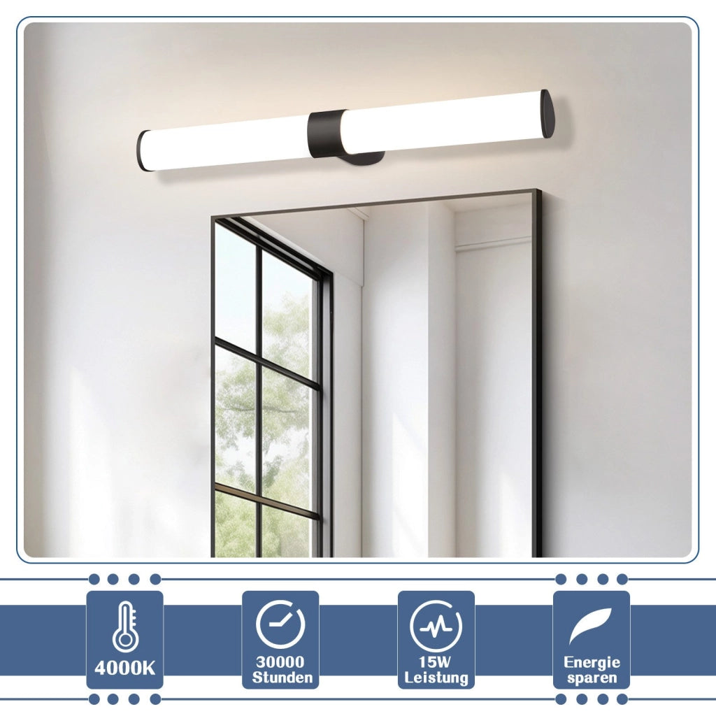 ZMH Lampada da Parete a LED per Specchio da Bagno Nera 60 cm 8 W IP44 per Camera da Letto
