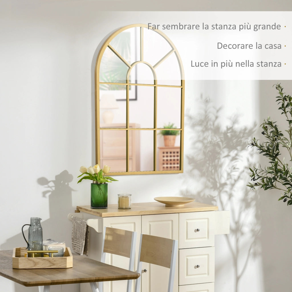Specchio Moderno a Parete a Forma di Arco 70x50 cm per Camera da Letto e Soggiorno in Vetro e Metallo Oro