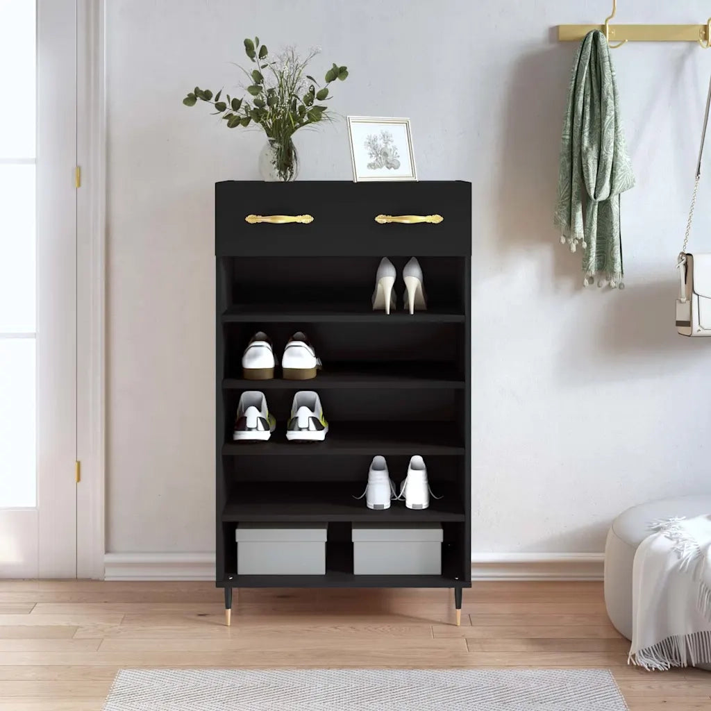 Scarpiera-Scaffale per scarpe Nera 60x35x105 cm in Legno Multistrato 620473
