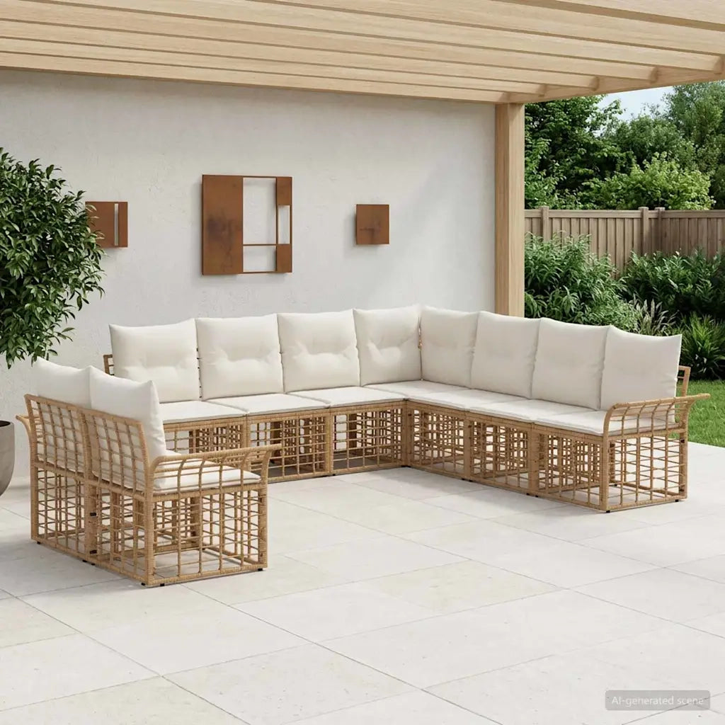 Set di divani da esterno 9 pcs Naturale e Bianco Crema 3437716