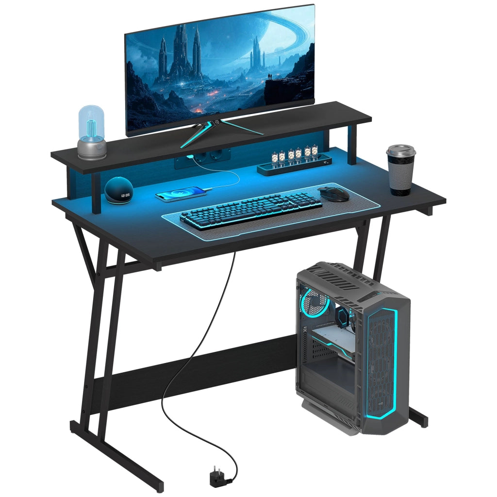 Scrivania Gaming con Luci LED e Supporto per Monitor 100x60x88.5 cm Nero