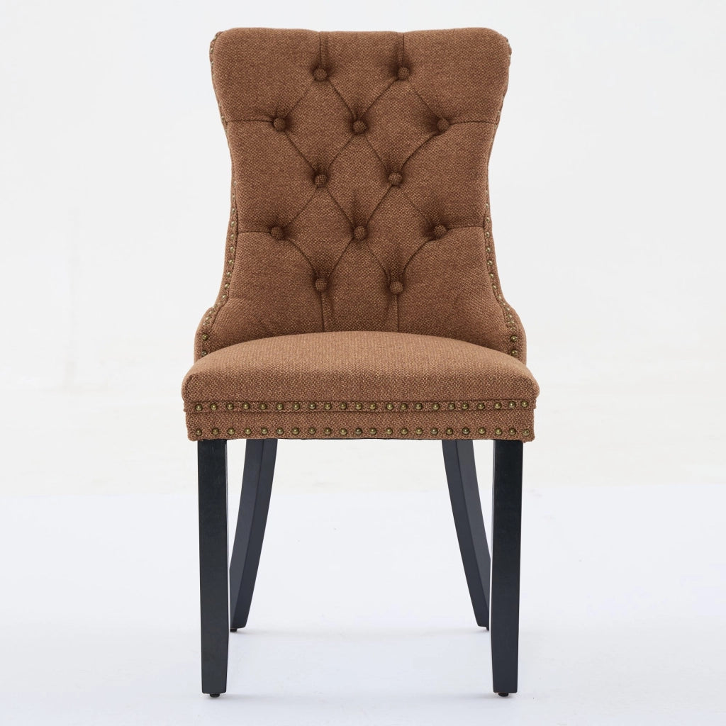 Sedie da Pranzo Imbottite in Lino con Gambe in Legno Massello, Set 2 Pezzi ¨C Xylo ¨C Marrone