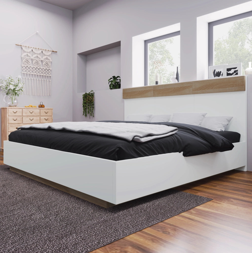 Letto matrimoniale sospeso 180x200 cm bianco e rovere Sonoma