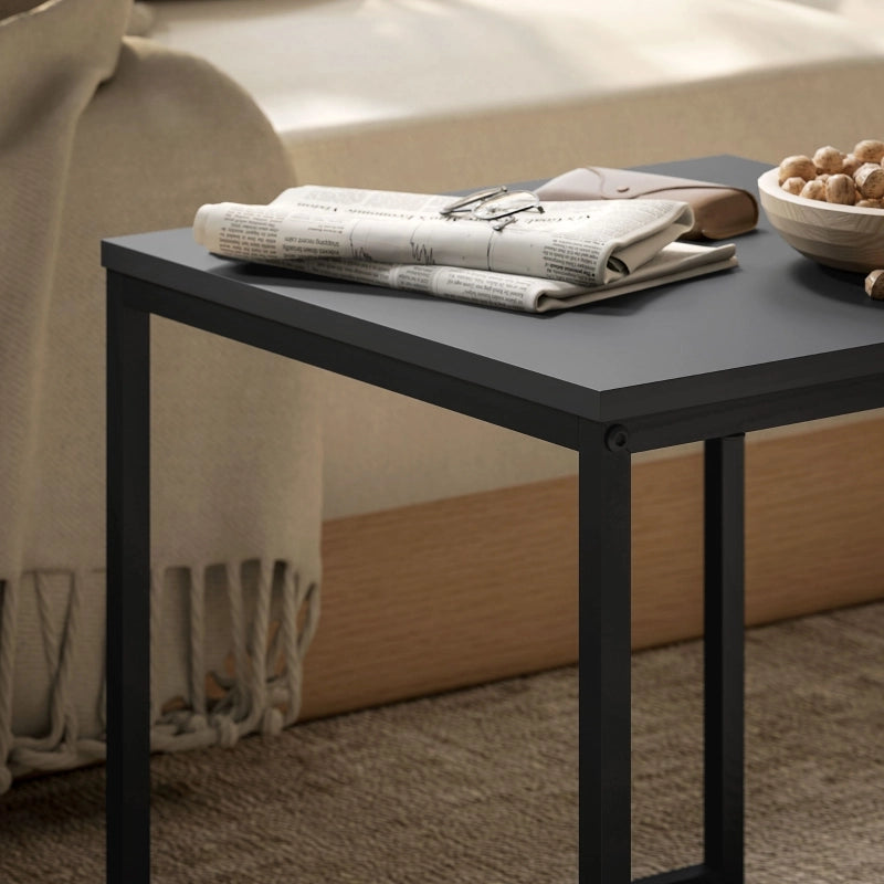 Tavolini bassi impilabili set da 2 pezzi in MDF e acciaio con vassoio rimovibile, design moderno, per soggiorno, nero
