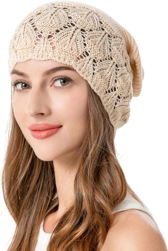 Cappello Slouchy per Donne - Capuccio Leggero e Soffice - Cappello a Maglia con Disegno a Punto - Adattamento Stretto - Cappello alla Moda con Apertura