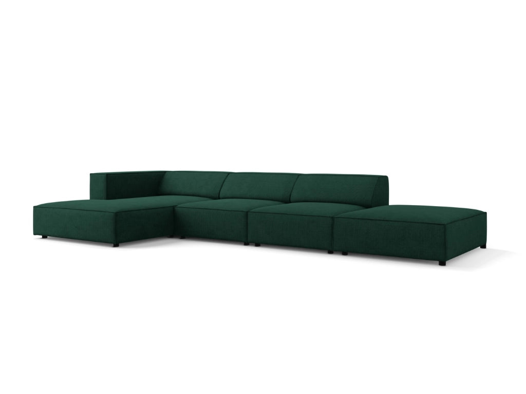 Cosmopolitan Design - Divano angolare sinistro "Arendal" 5 posti in ciniglia con effetto a coste verde bottiglia 