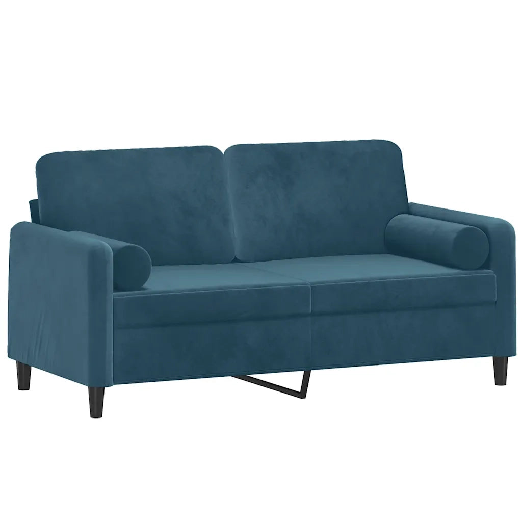 Divano | Divano da soggiorno | Sofa a 2 Posti con Cuscini Blu 140 cm in Velluto