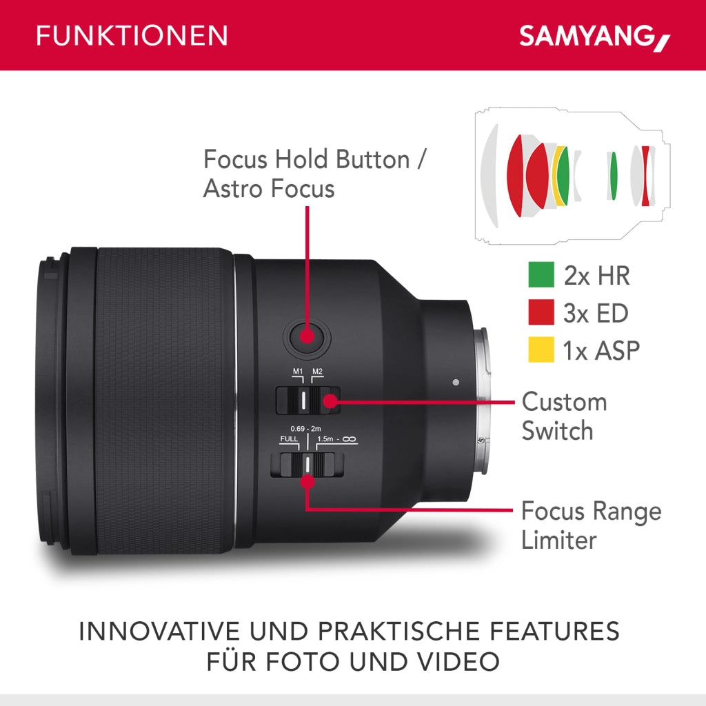 Teleobiettivo AF 135mm F1.8 FE compatibile con Sony E Autofocus pieno formato e APS-C Focale fissa veloce, alloggiamento in alluminio contro intemperie Per A9 A7 A1 Alpha 6000 A7C II A7C R