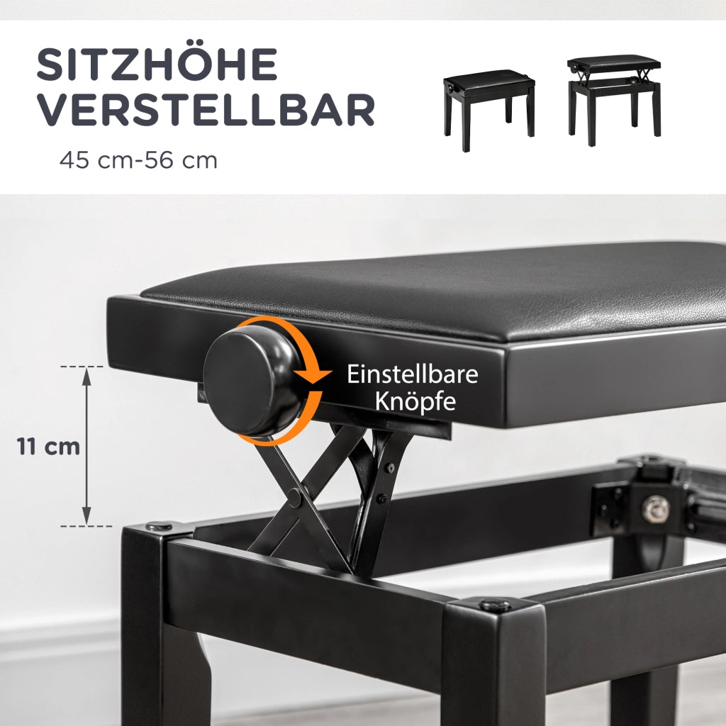 PANCA PER PIANOFORTE REGOLABILE 63 x 33 x 45-56 cm Nera in similpelle