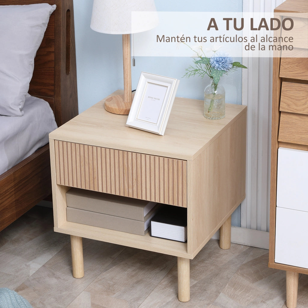Comodino Moderno con Cassetto e Ripiano Aperto ¨C zephmum ¨C Legno Naturale 47x47x50 cm