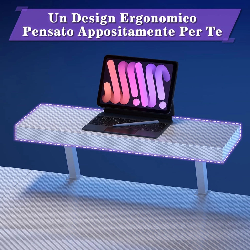 Scrivania per Computer 120 x 120 cm con Supporto per Schermo, Tavolo per Computer Ad Angolo, A Forma Di L, per Studiare, Giocare E Lavorare, In Carbonio Bianco