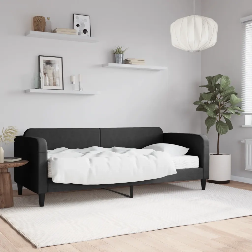 Divano Letto con Materasso-Sofa Letto-Daybed Nero 80x200 cm in Tessuto 961396
