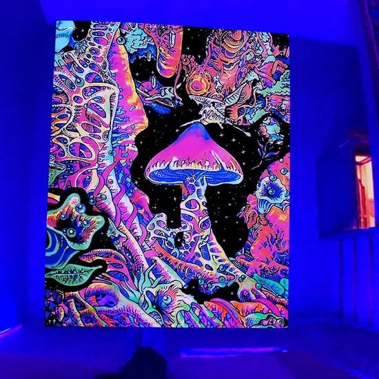 Tappeto luminoso UV reattivo tenda luminosa decorazione per parete stucco e pannelli poster decorazione da festa tappeto per parete (130 x 150 cm)