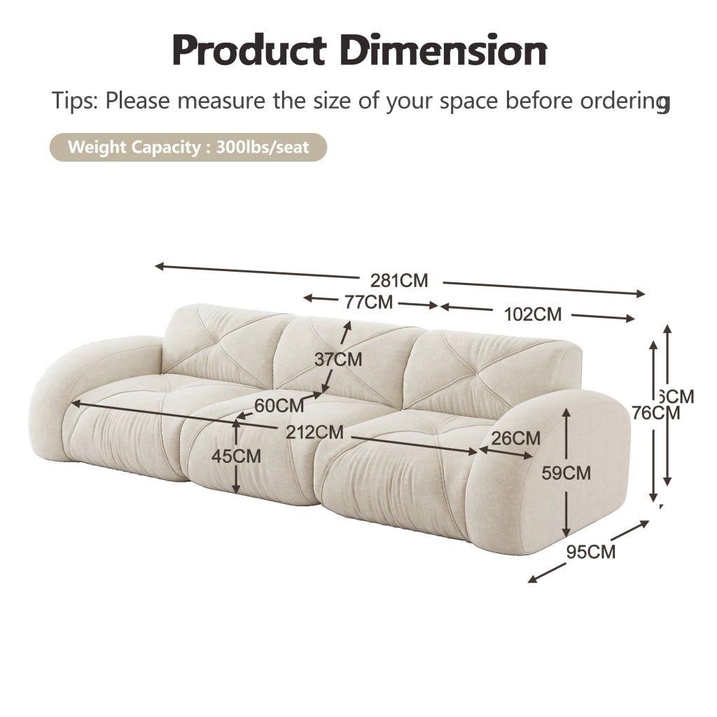 Divano 3 Posti Modulare ¨C MINIMAL ¨C Tessuto Chenille Bianco, Senza Montaggio