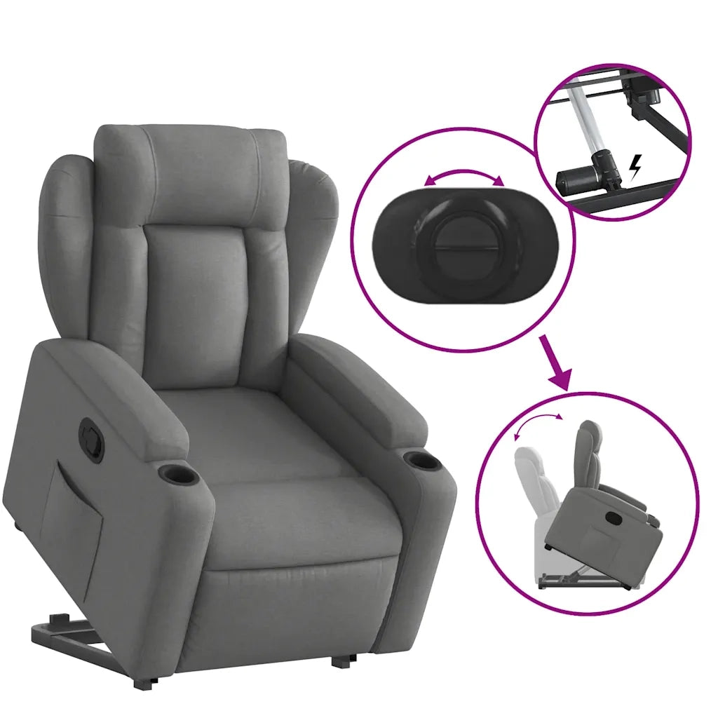 Poltrona Alzapersona Reclinabile Grigio Scuro in Tessuto 3204483
