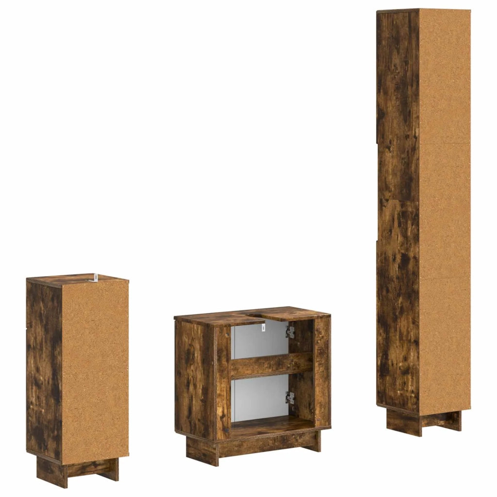 Set di armadietti da bagno in 3 pezzi EDE Rovere Fumo 3417824