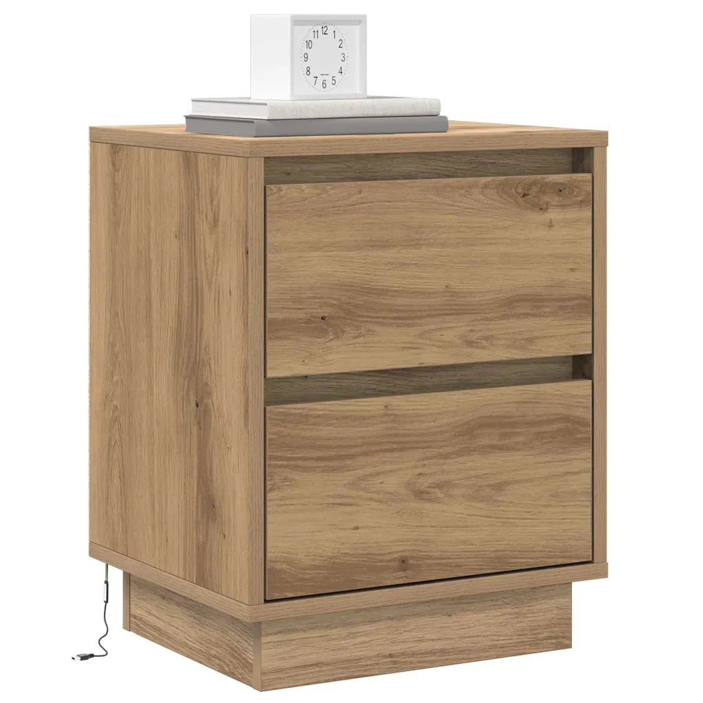 Set di 2 Comodini | Armadio da Notte | Mobiletto da notte Rovere artigianale 39 x 34,5 x 50 cm