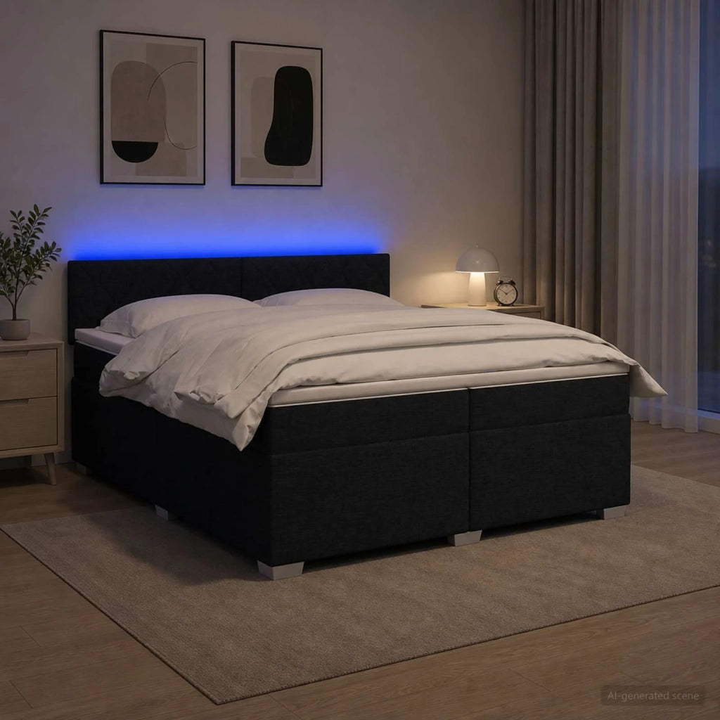 Letto con Box Spring, Materasso e LED Nero 200 x 200 cm Tessuto 3452031