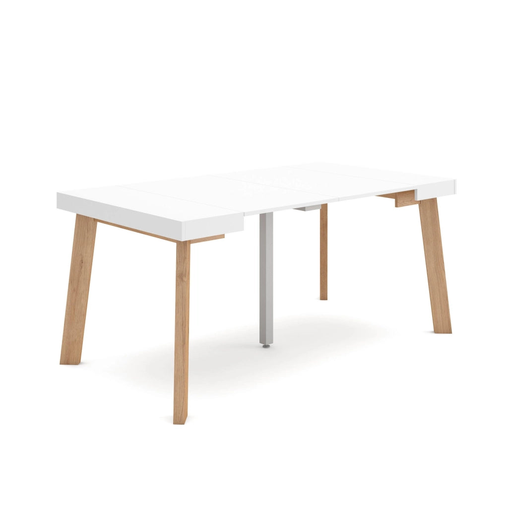 Consolle allungabile, 160x90x73cm, Per 8 persone, Gambe in legno, Bianco RF3039