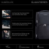 GlamSeries GlamRoller Trolley, valigia per trucco con 4 trousse, valigetta per make-up artist con scomparto con protezione termica, organizer per makeup artist, parrucchieri