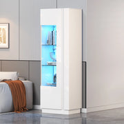 Vetrina con porta in acrilico e LED a controllo app, 5 vani e ripiani in vetro, per soggiorno, bianco, 60 × 40 × 180 cm