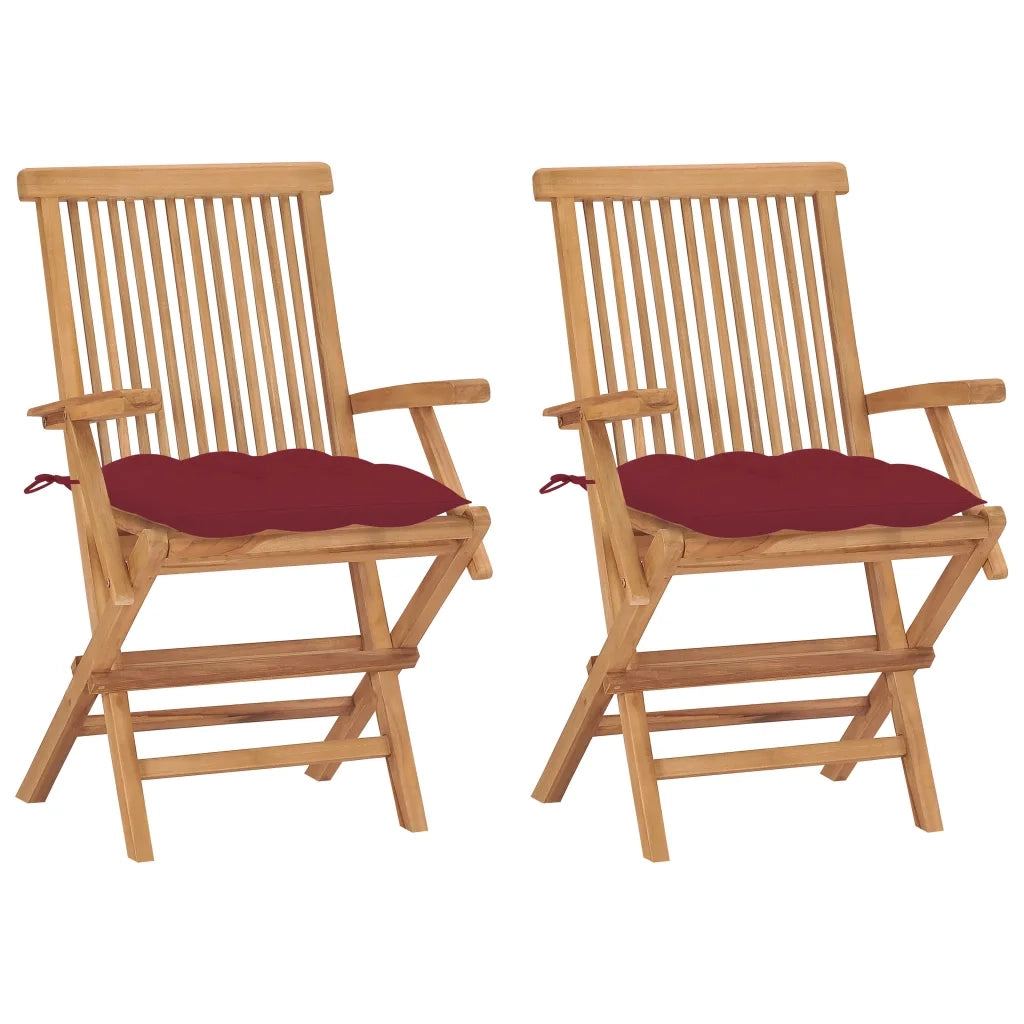 Sedie da Giardino con Cuscini Rosso Vino 2 pz Massello di Teak cod mxl 44547
