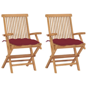 Sedie da Giardino con Cuscini Rosso Vino 2 pz Massello di Teak cod mxl 44547
