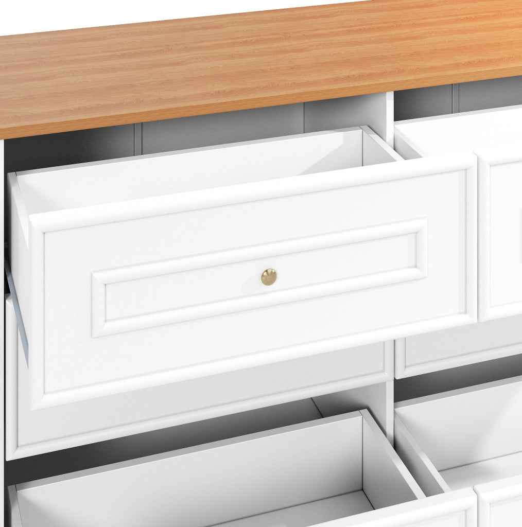 Sideboard 120x40x76 cm con 6 cassetti; motivo rustico; in MDF e truciolato; bianco e naturale