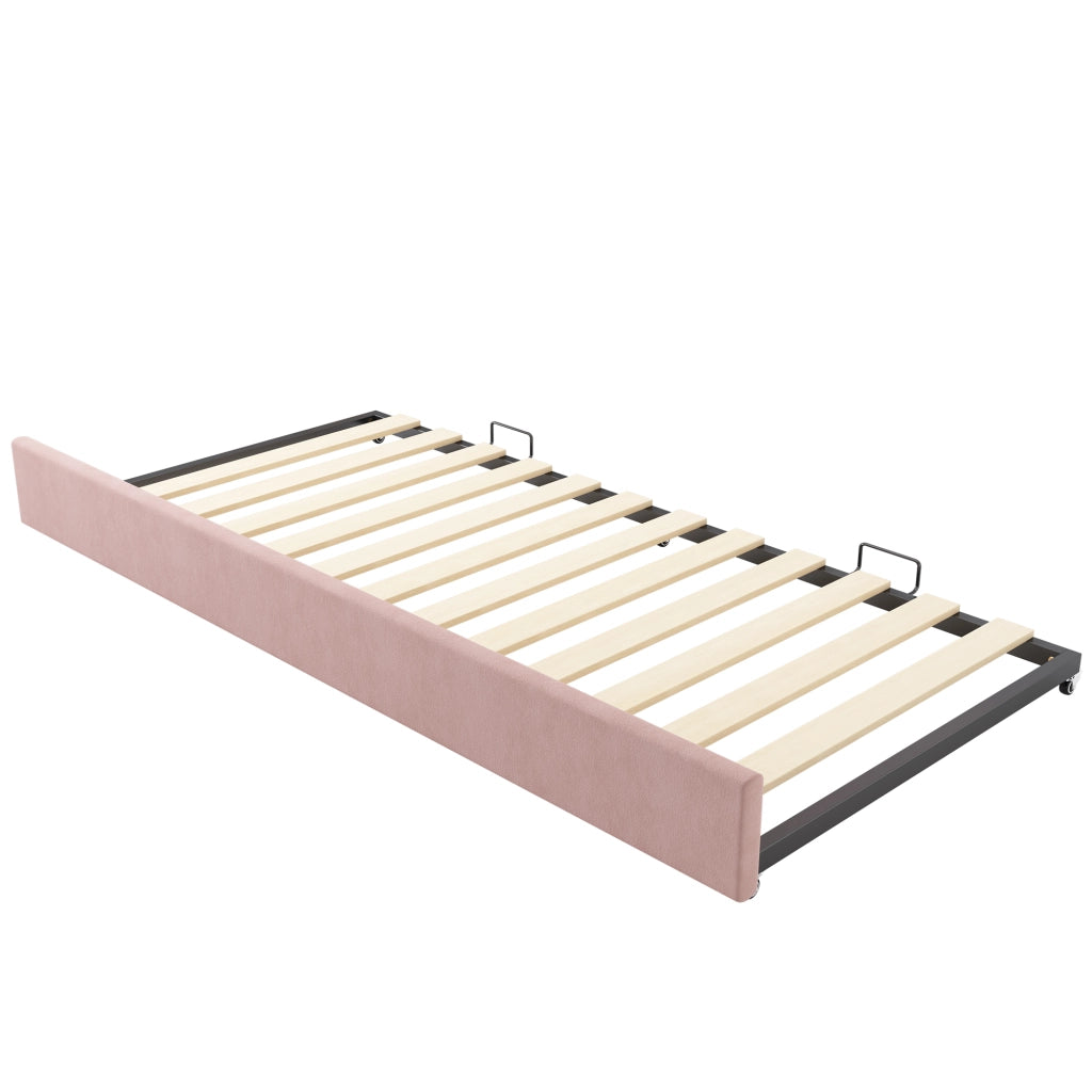 LETTO estraibile 90 x 190 cm in velluto rosa, senza materasso