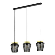 Lampadario A Sospensione Contemporaneo Escandidos Acciaio Nero Ottone 3 Luci E27