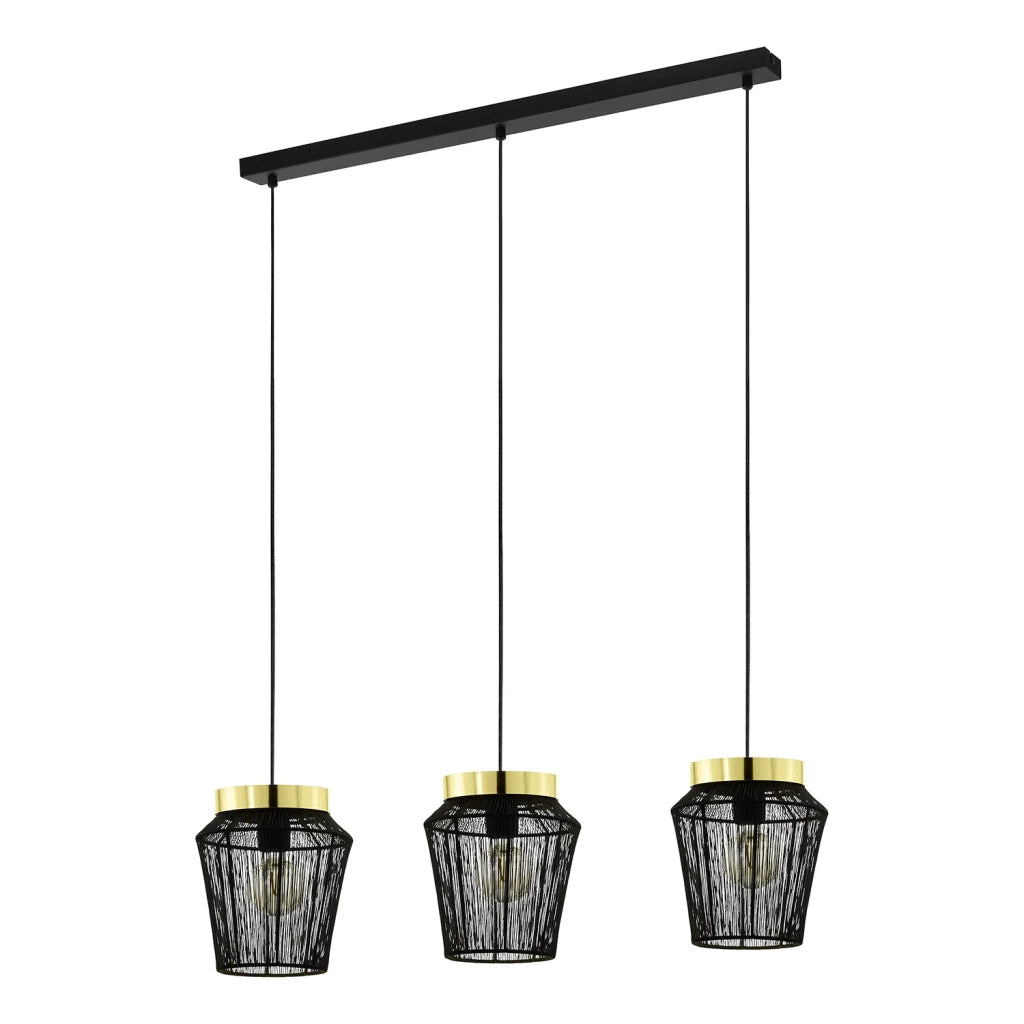 Lampadario A Sospensione Contemporaneo Escandidos Acciaio Nero Ottone 3 Luci E27