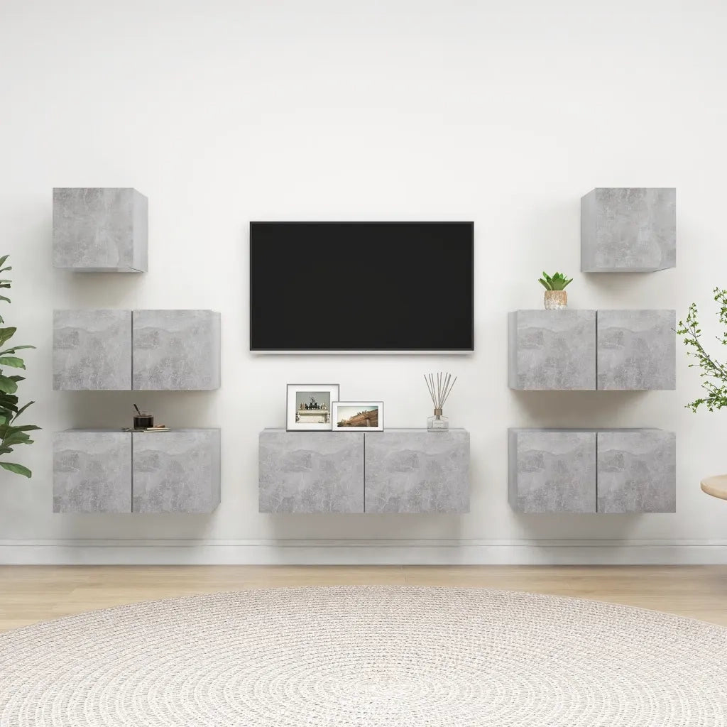 Set di Mobili Porta TV 7 pz Grigio Cemento in Legno Multistrato 3079132