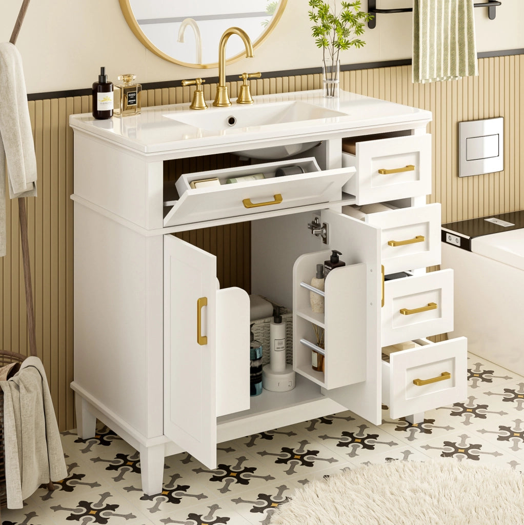 Mobile bagno a pavimento bianco con lavabo in ceramica 90 cm