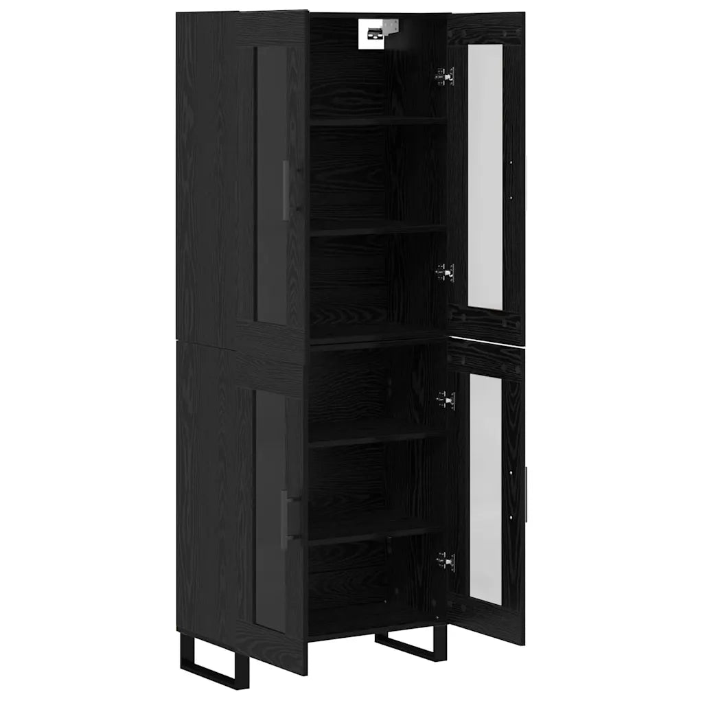 Credenza 2 pz | Madia | Buffet da pranzo | Armadio da pranzo Rovere Nero Legno Stratificato e Vetro